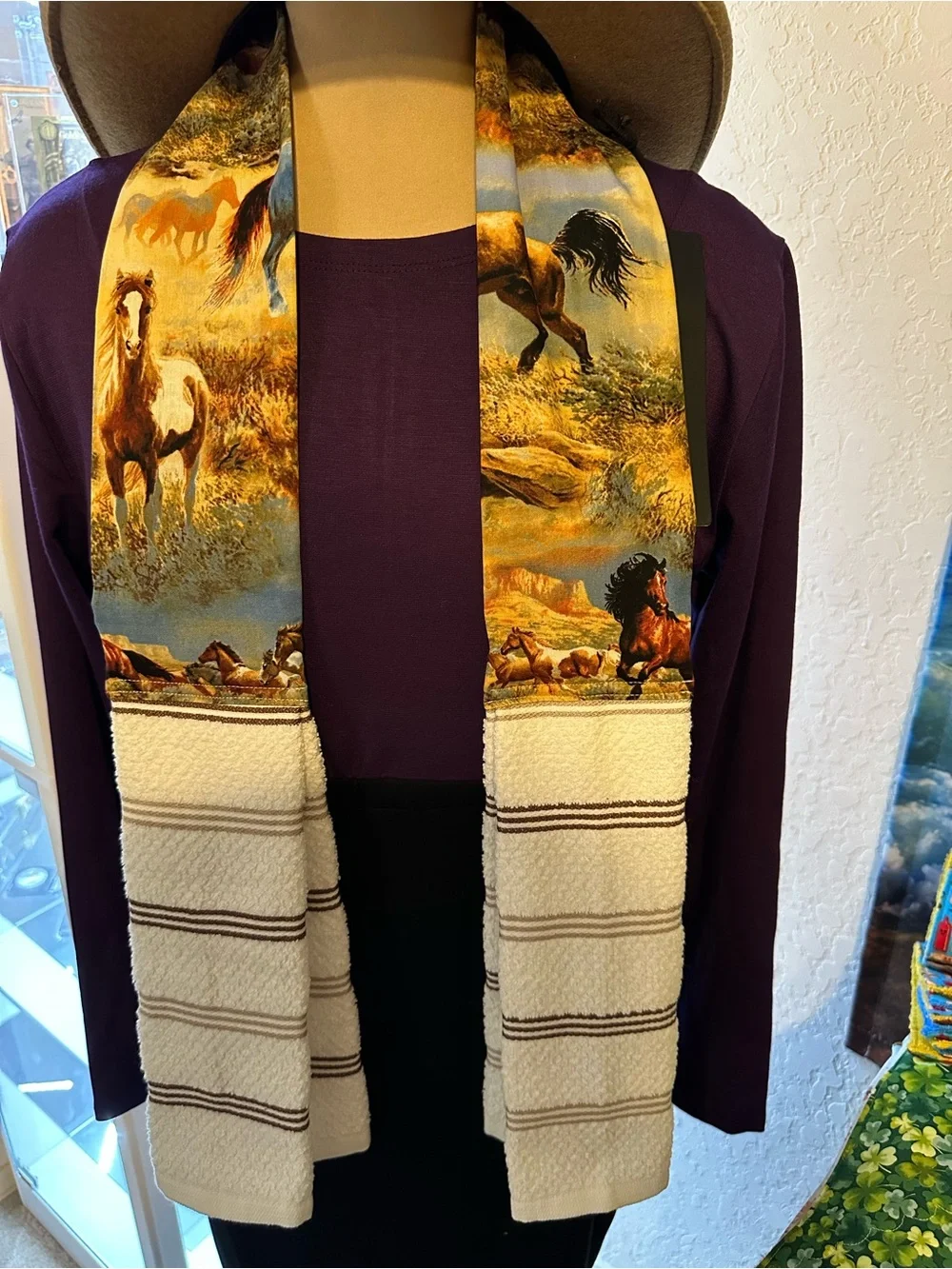 Handmade Kitchen Scarf with Horse Ranch Print